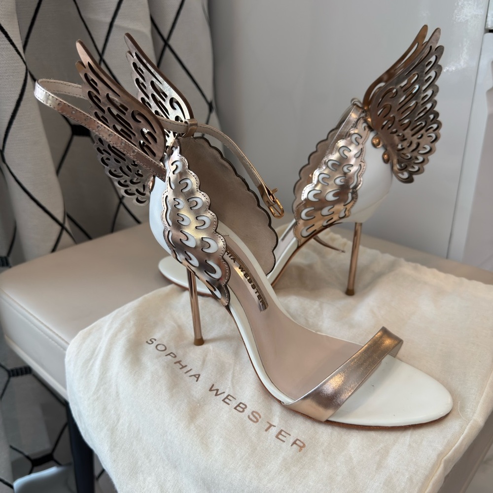 Sophia Webster White and Gold Winged Heels